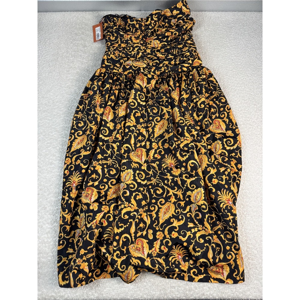 Rhode Dress Womens 6 Black Gold Selma Baroque Heart Strapless Midi Party Evening